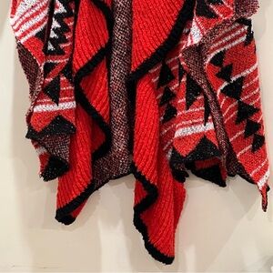 Free People Red and Black Patterned Poncho
